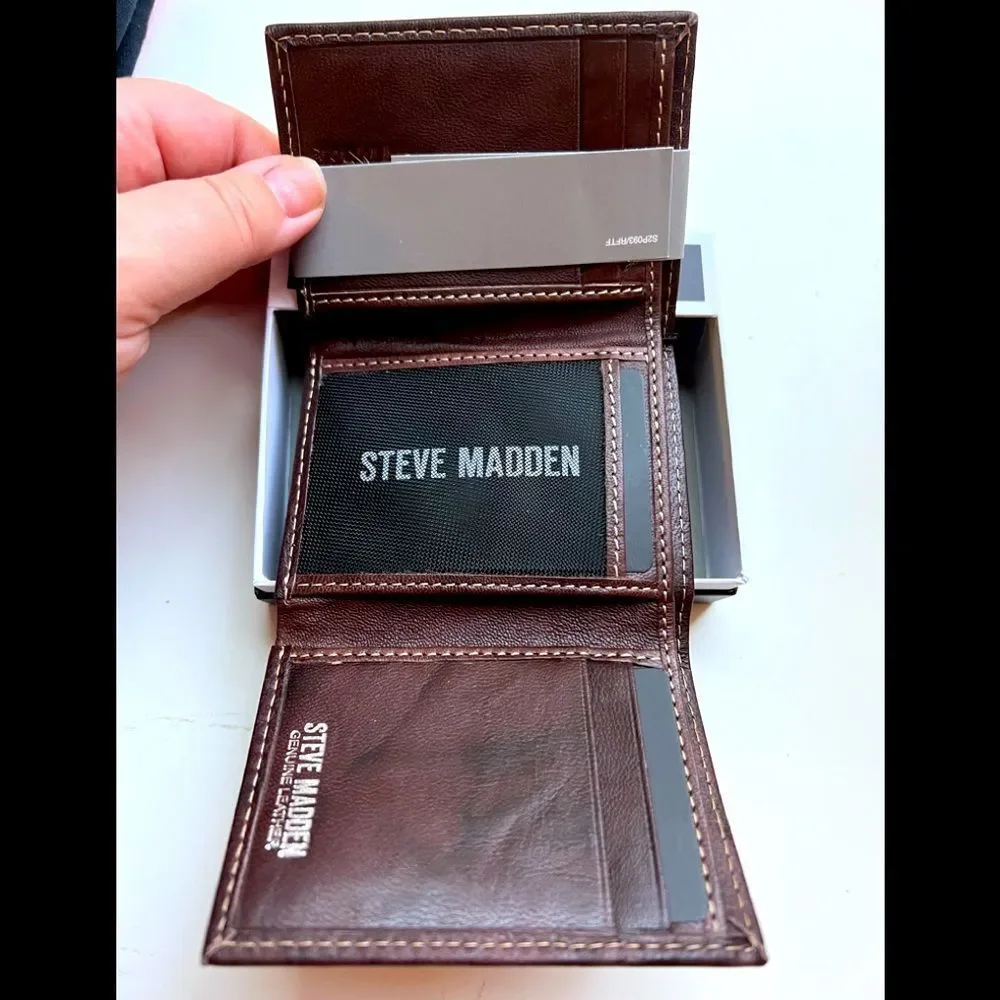 Steve Madden Brown Trifold Genuine Leather Wallet